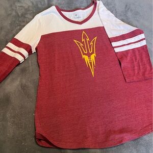 Women’s ASU Sun Devils Maroon and White Raglan Shirt 3/4 length sleeves